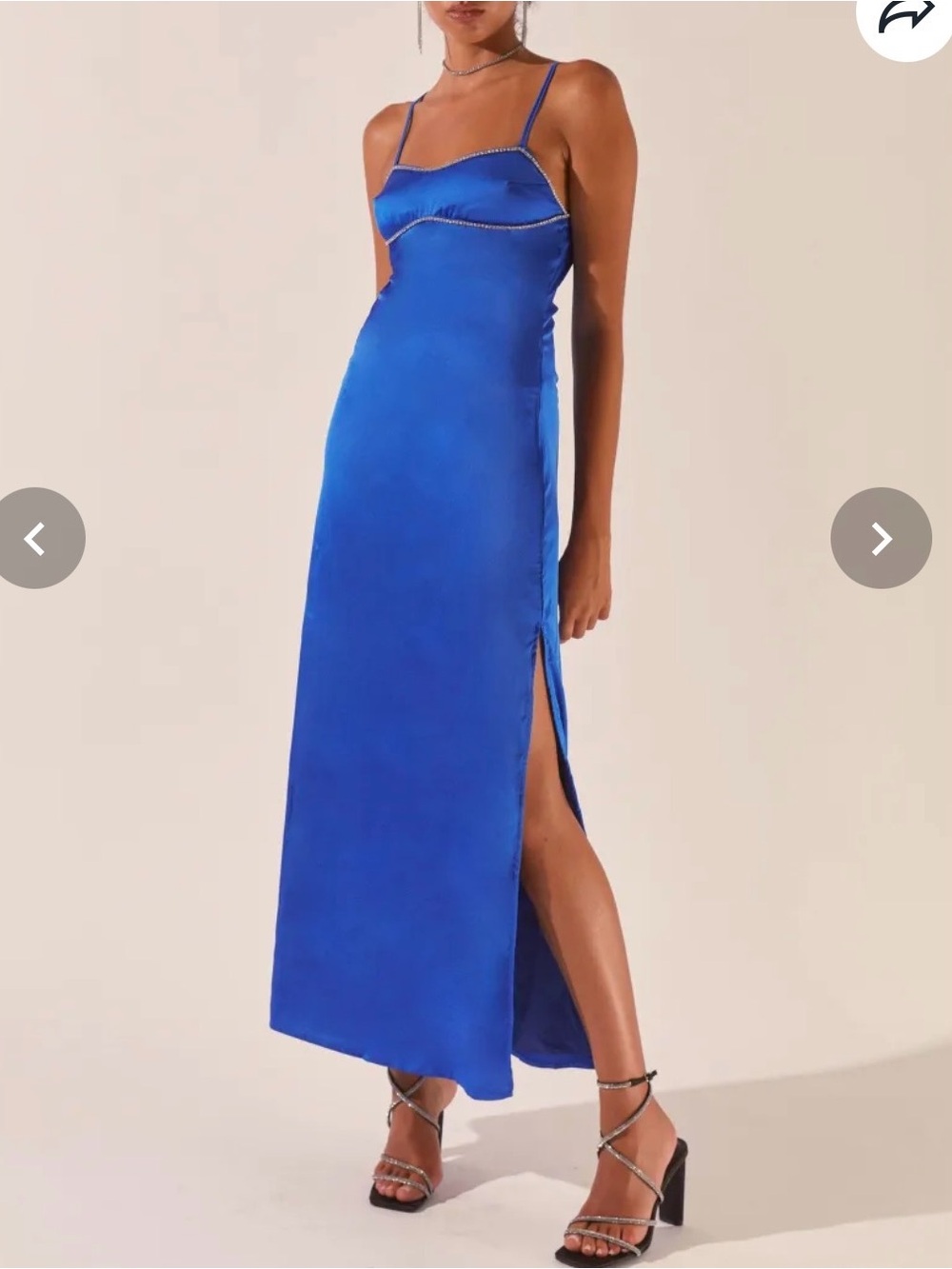 Peppermayo Electric Blue Satin Maxi Slip Dress with Side Slit